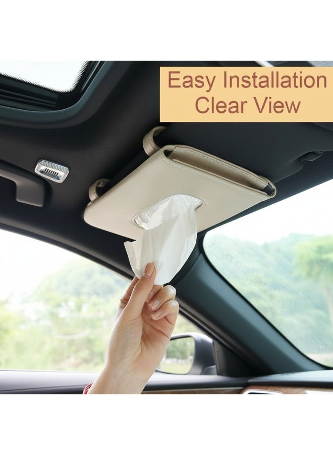 Dunekart Car Visor Tissue Holder, Hanging Paper Towel Dispenser Case for Backseat Vehicle Door, PU Leather Napkin Box Auto Interior Accessory - Beige - Image 4
